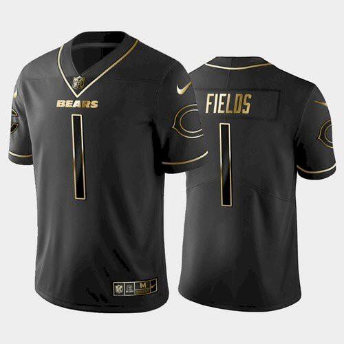 Men's Chicago Bears #1 Justin Fields Black golden edition Stitched NFL Jersey